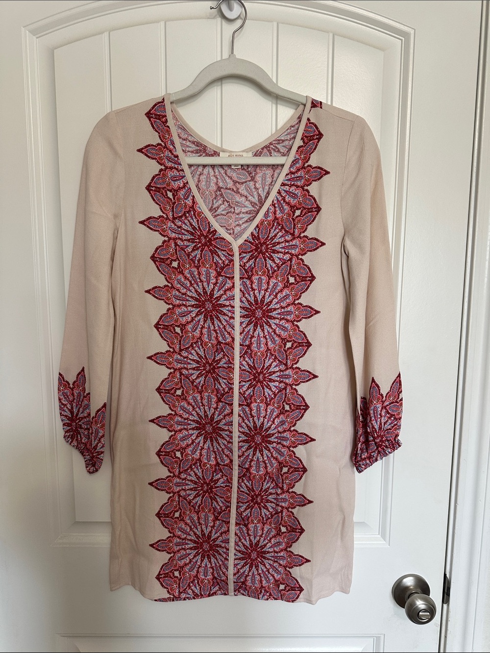 Ella Moss Blush Tunic with Red Embroidered Medallions